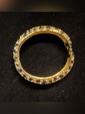 Animal Print Gold Tone Textured Enamel Clamper Bangle Bracelet